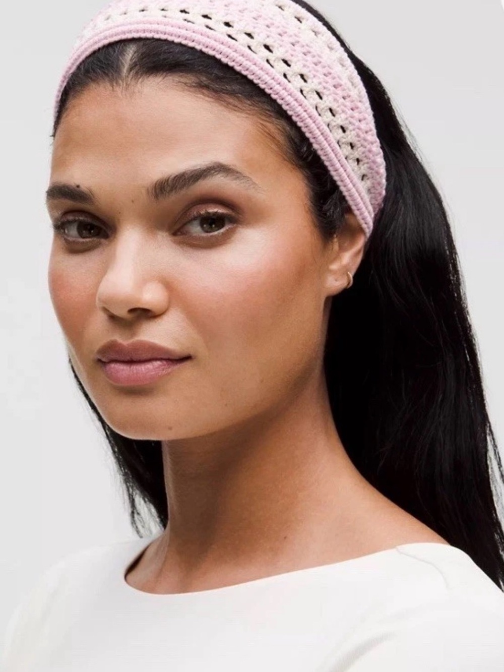 Lululemon NWT Cotton Crochet Knit Pink Organza/Light Ivory Headband One Size